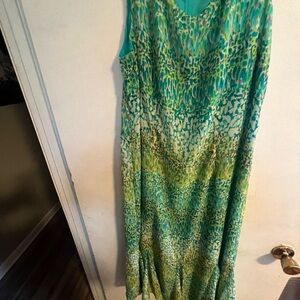 Danny & Nicole Teal and Lime Patterned Dress